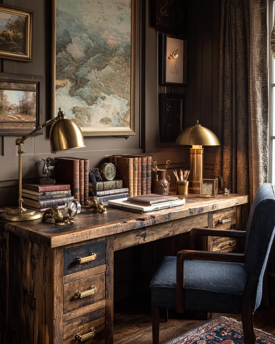 Warm Wood Vintage Home Office Decor Ideas