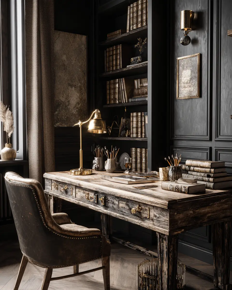 Warm Wood Vintage Home Office Decor Ideas