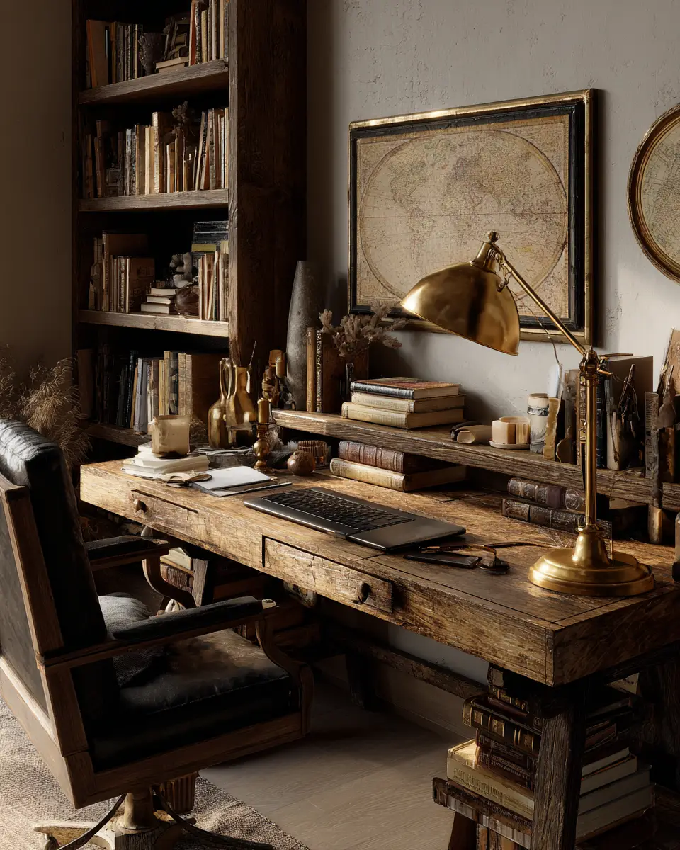 Warm Wood Vintage Home Office Decor Ideas