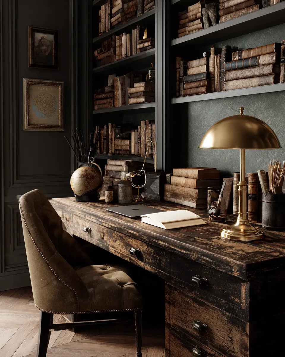 Warm Wood Vintage Home Office Decor Ideas