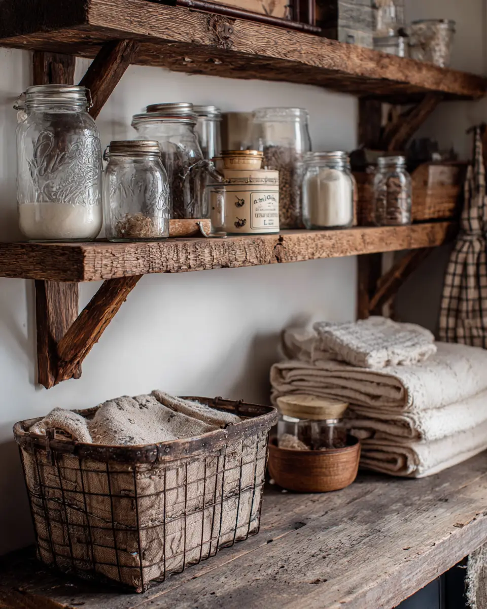 Warm Wood Vintage Laundry Room Decor Ideas - Featured