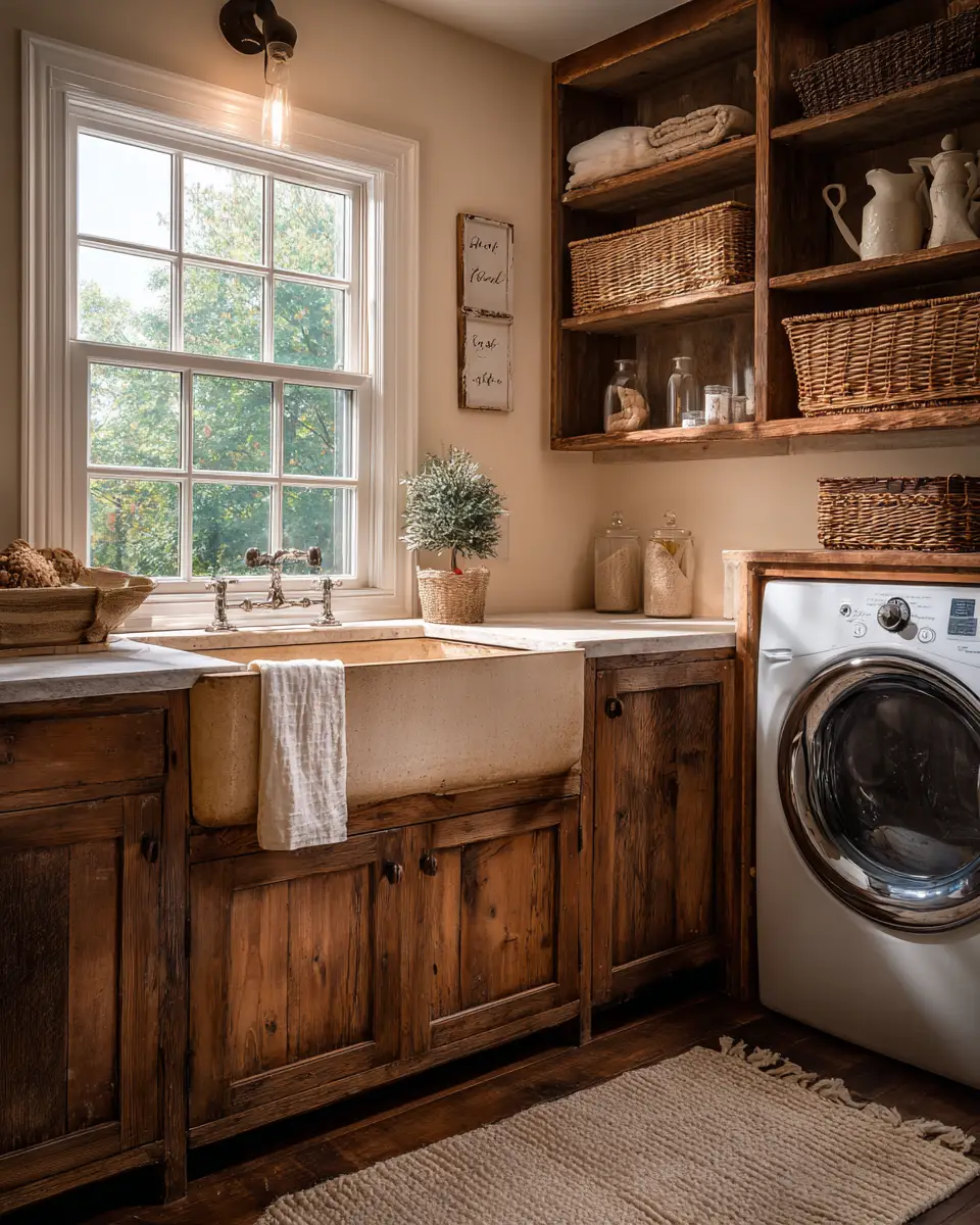 Warm Wood Vintage Laundry Room Decor Ideas