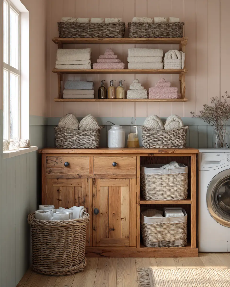 Warm Wood Vintage Laundry Room Decor Ideas