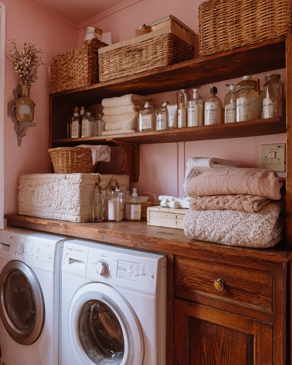 Warm Wood Vintage Laundry Room Decor Ideas