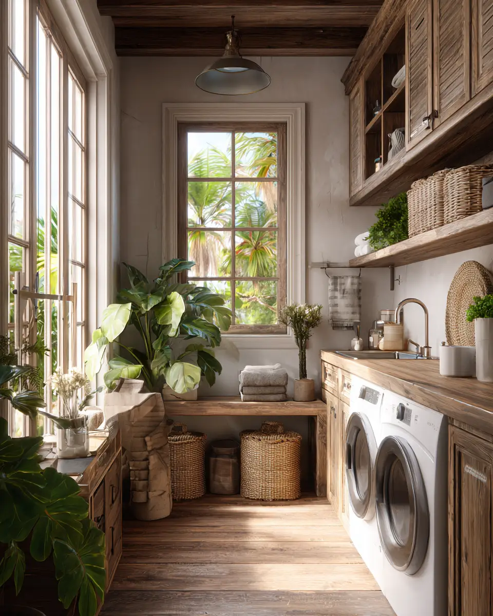 Warm Wood Vintage Laundry Room Decor Ideas
