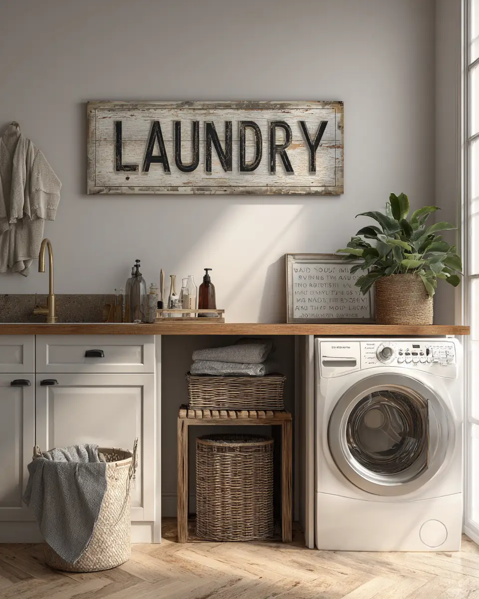 Warm Wood Vintage Laundry Room Decor Ideas