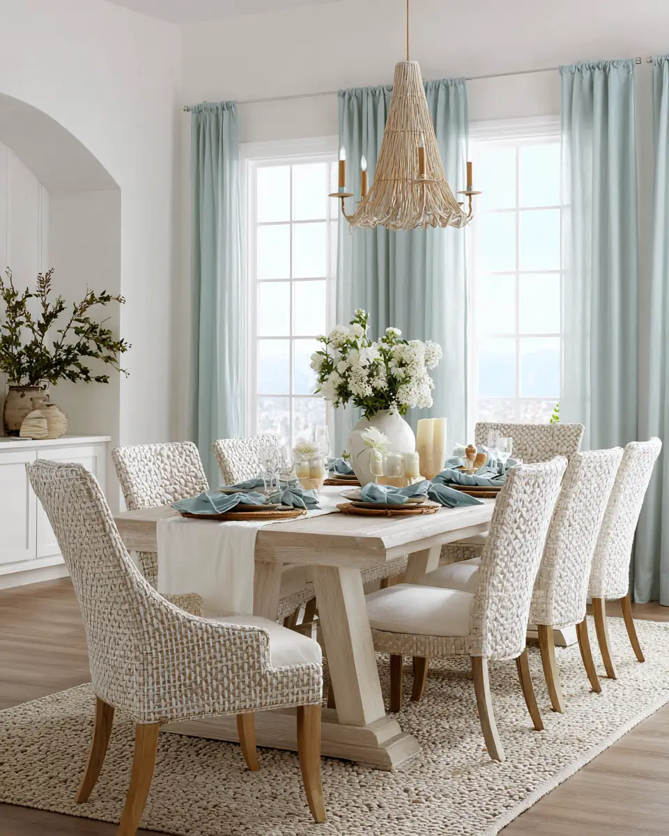 White Coastal Dining Room Decor Ideas