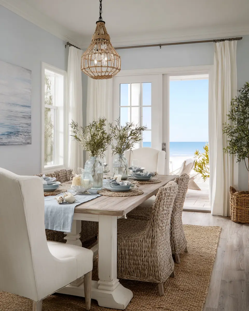 White Coastal Dining Room Decor Ideas
