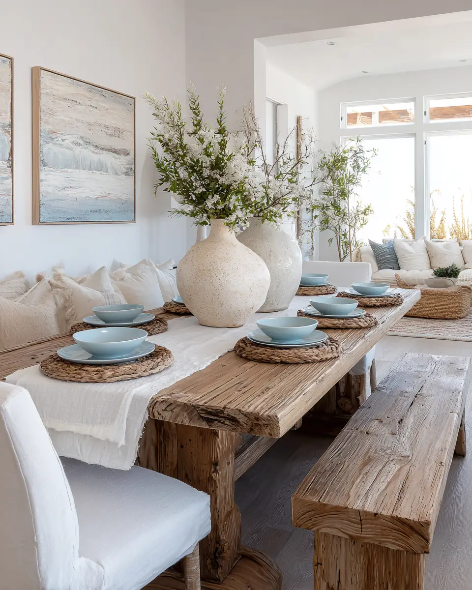 White Coastal Dining Room Decor Ideas
