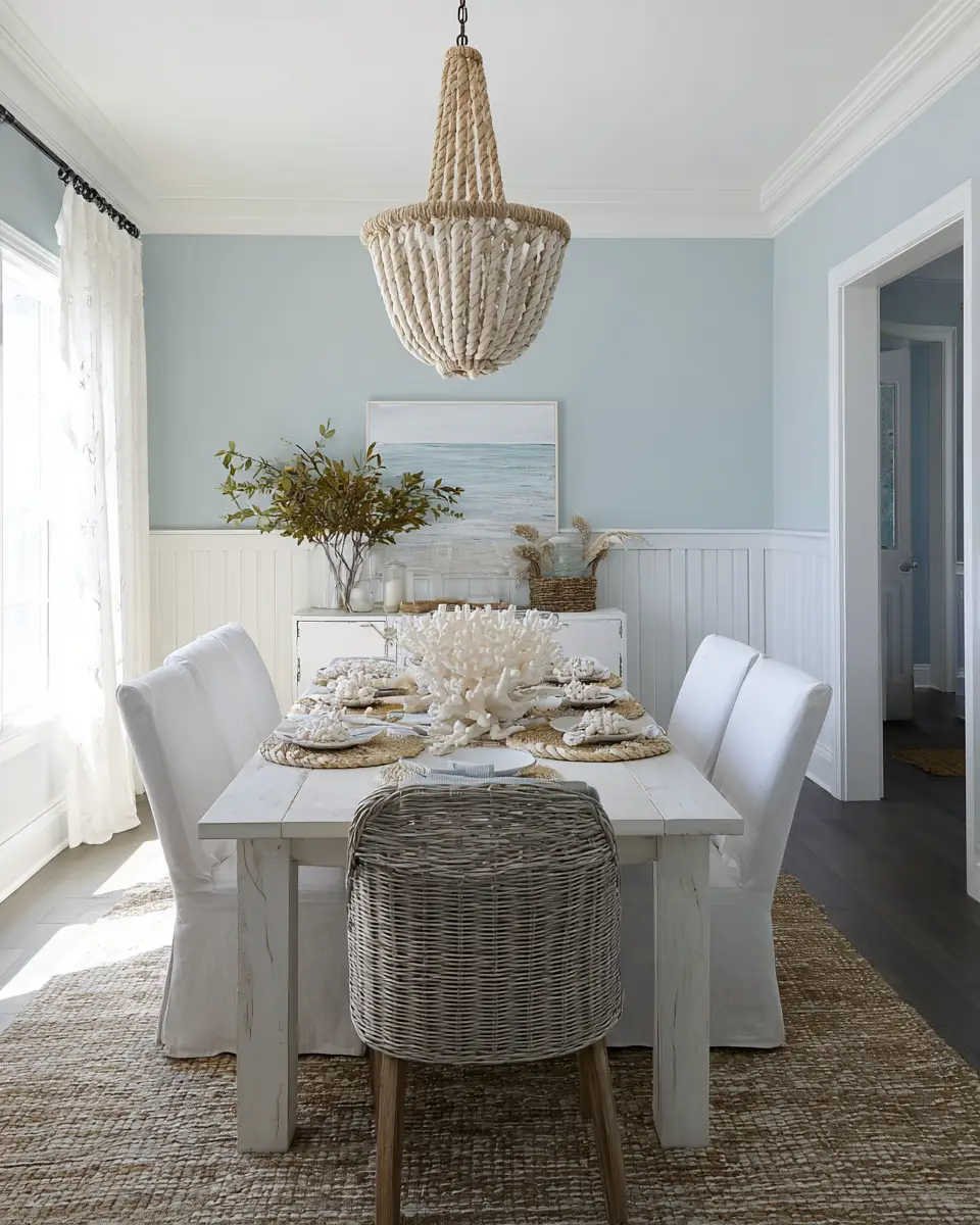 White Coastal Dining Room Decor Ideas