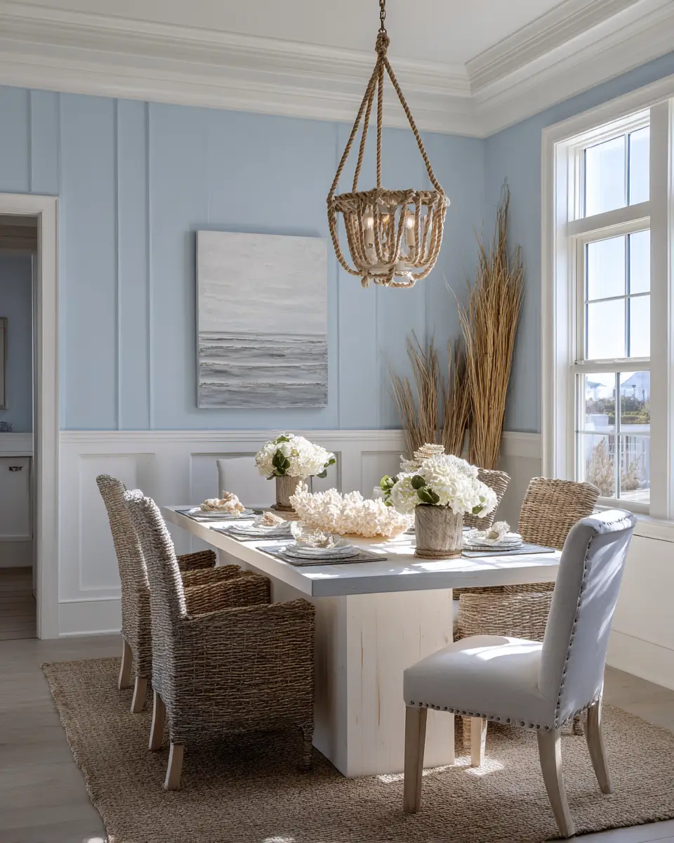 White Coastal Dining Room Decor Ideas