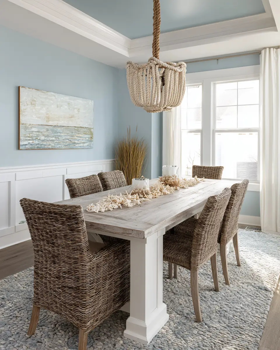 White Coastal Dining Room Decor Ideas