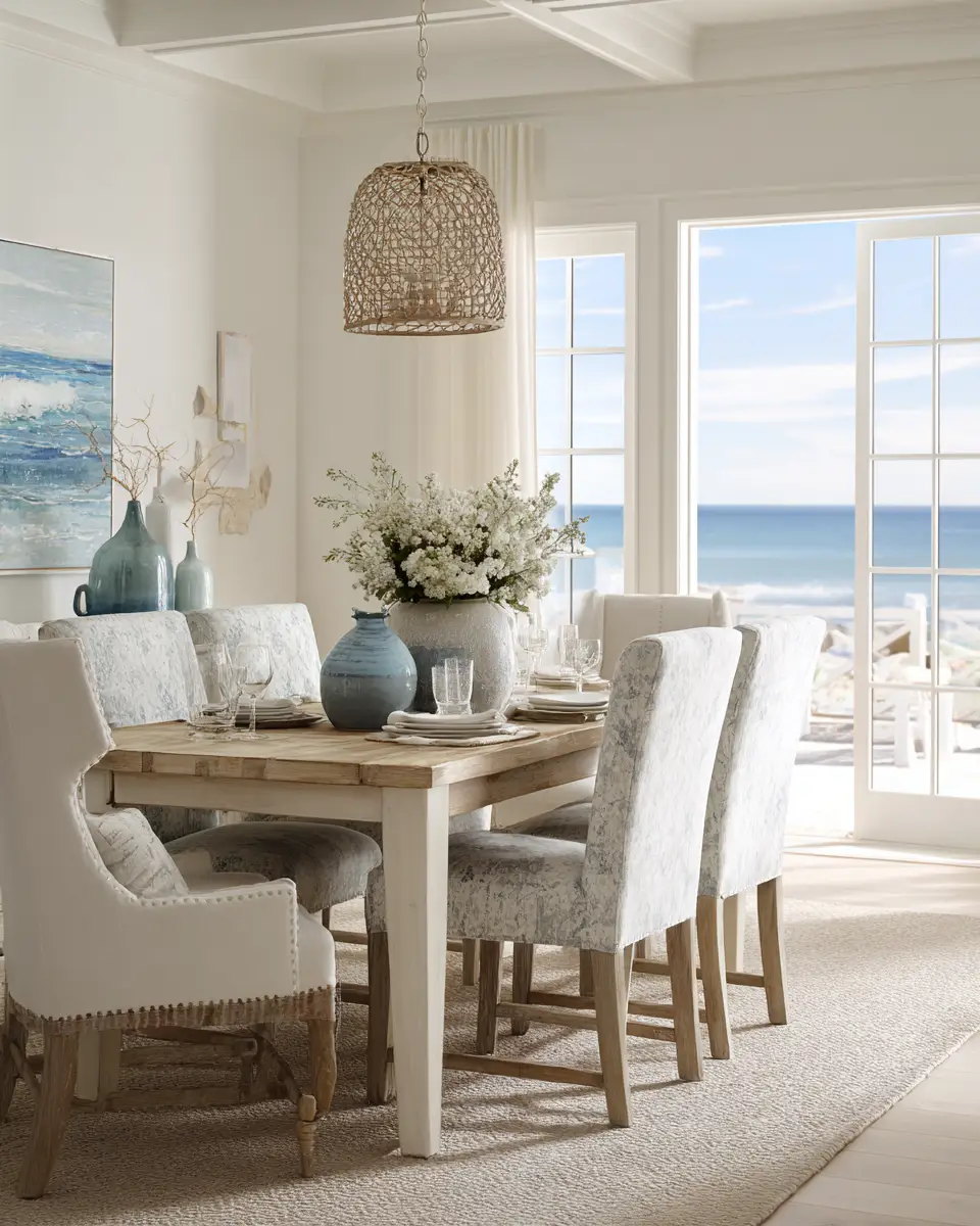 White Coastal Dining Room Decor Ideas
