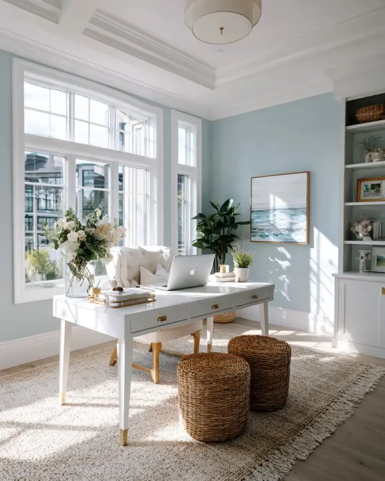 White Coastal Home Office Decor Ideas - Featured