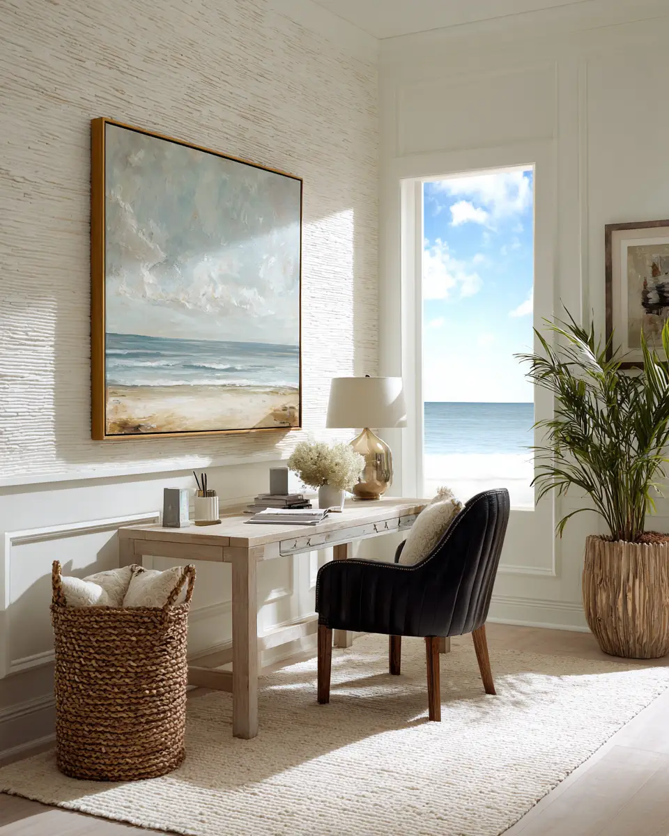 White Coastal Home Office Decor Ideas
