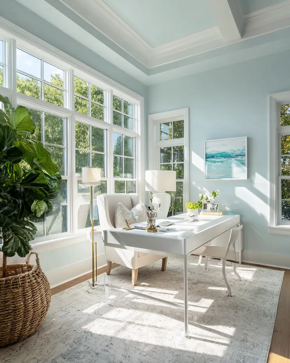 White Coastal Home Office Decor Ideas