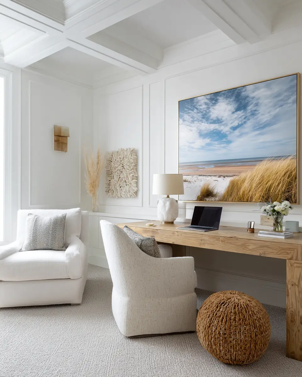 White Coastal Home Office Decor Ideas