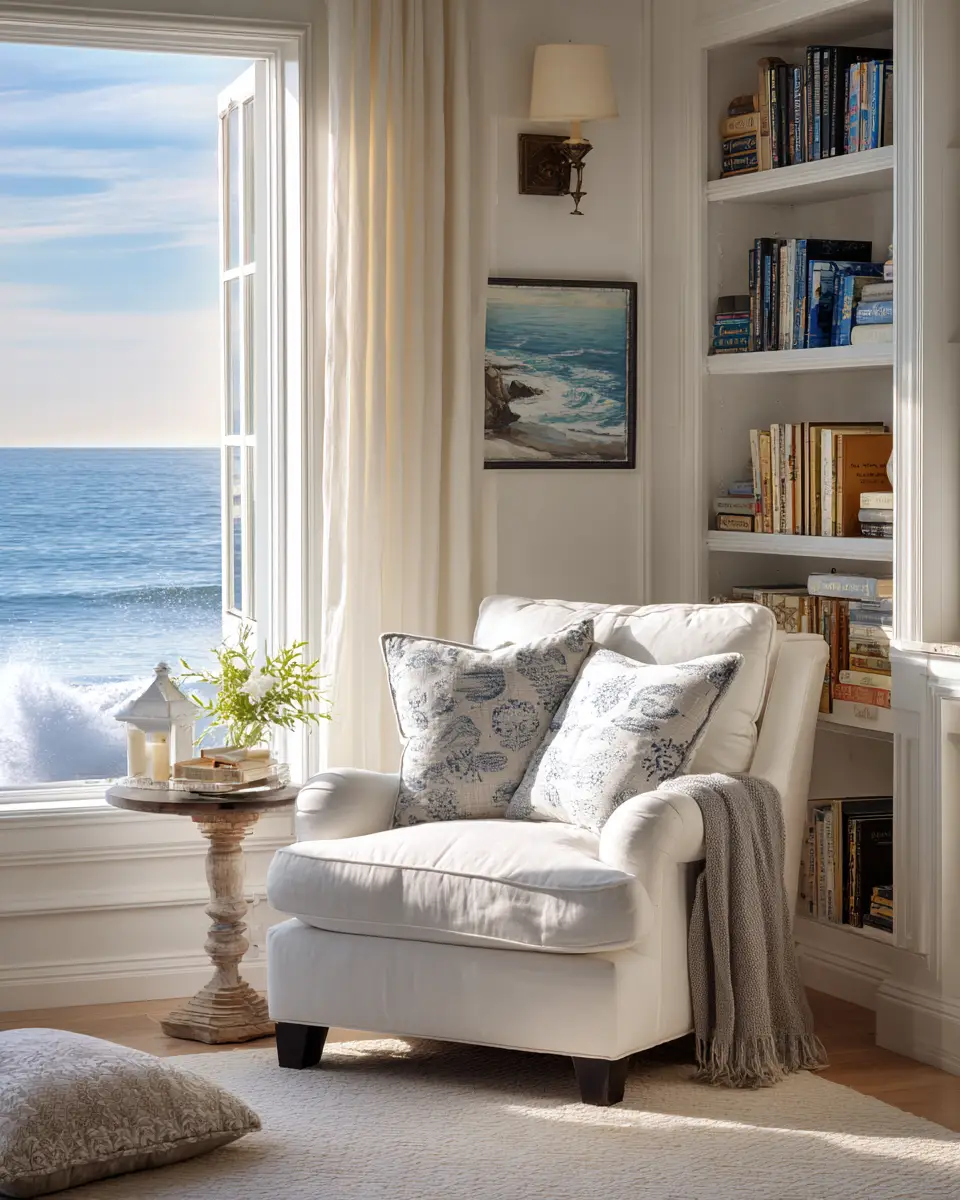 White Coastal Home Office Decor Ideas