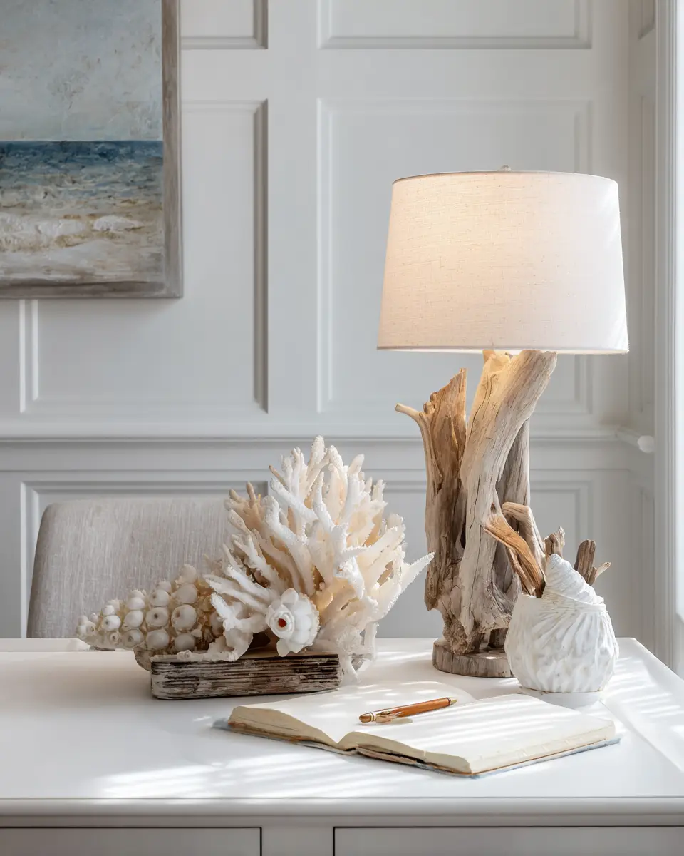 White Coastal Home Office Decor Ideas