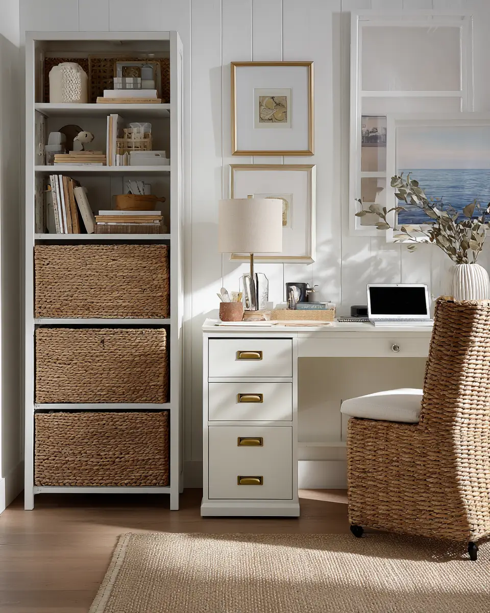 White Coastal Home Office Decor Ideas