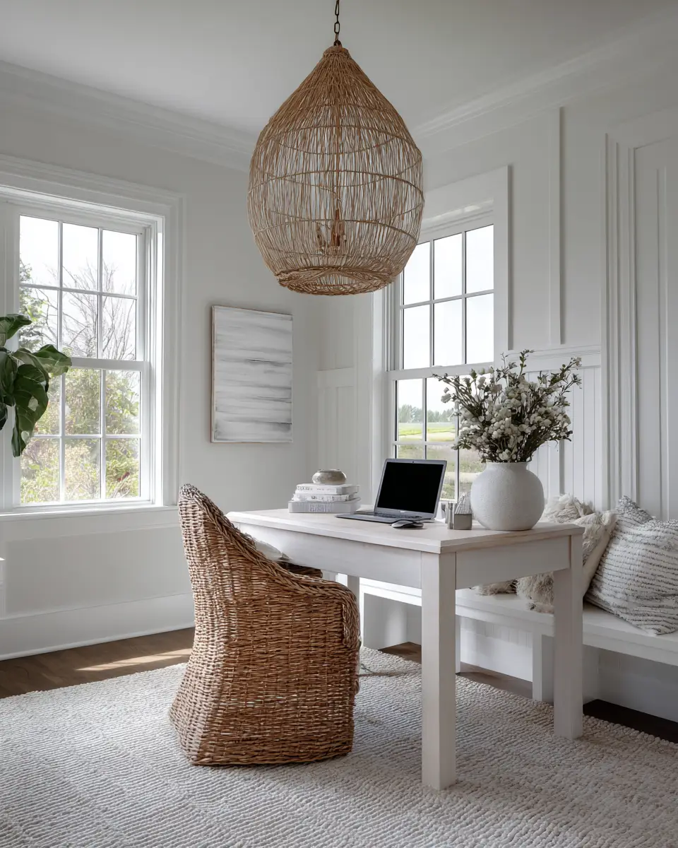 White Coastal Home Office Decor Ideas