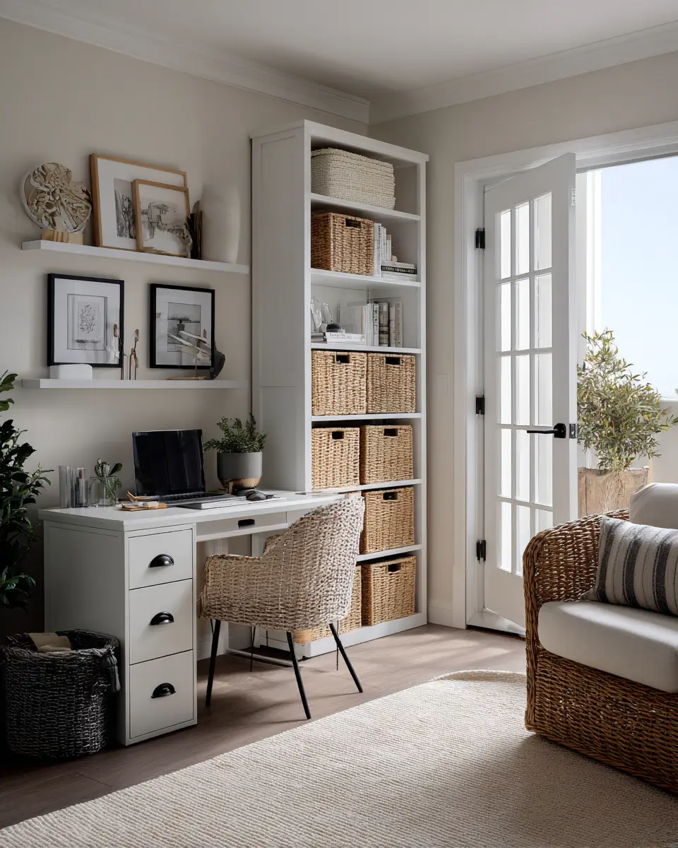 White Coastal Home Office Decor Ideas