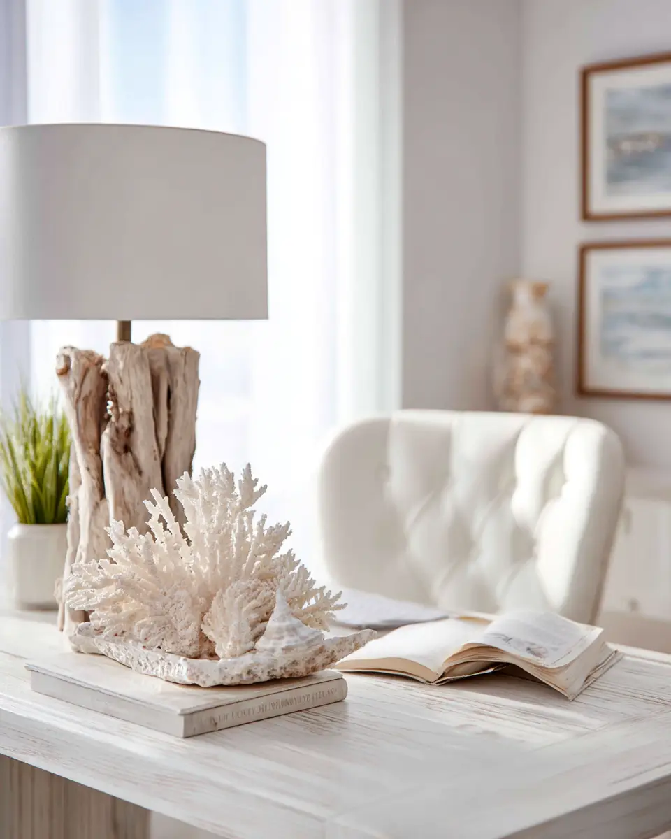 White Coastal Home Office Decor Ideas