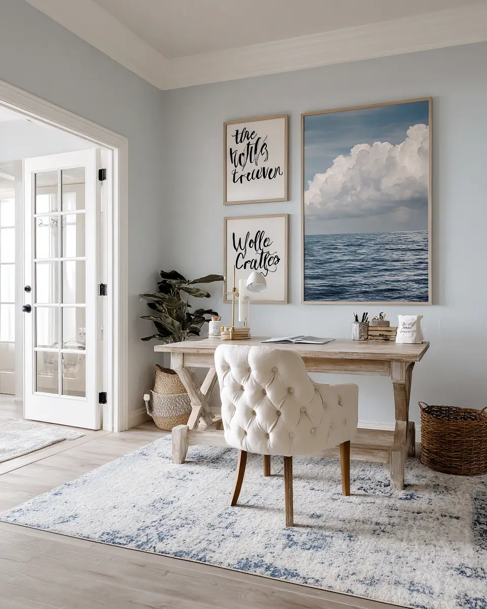 White Coastal Home Office Decor Ideas