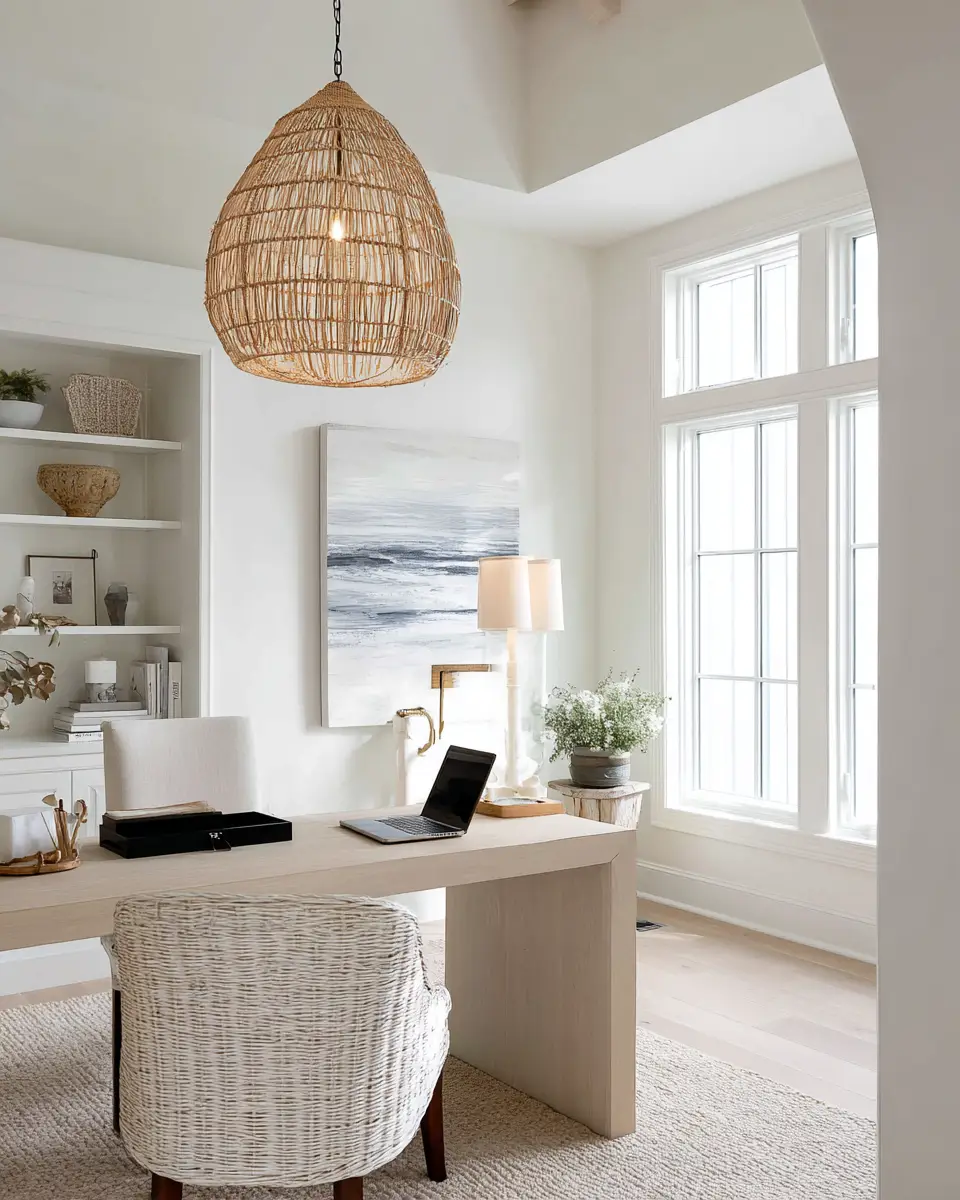White Coastal Home Office Decor Ideas