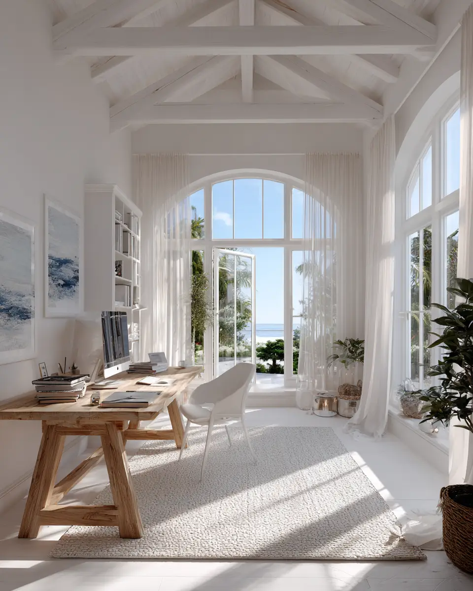 White Coastal Home Office Decor Ideas