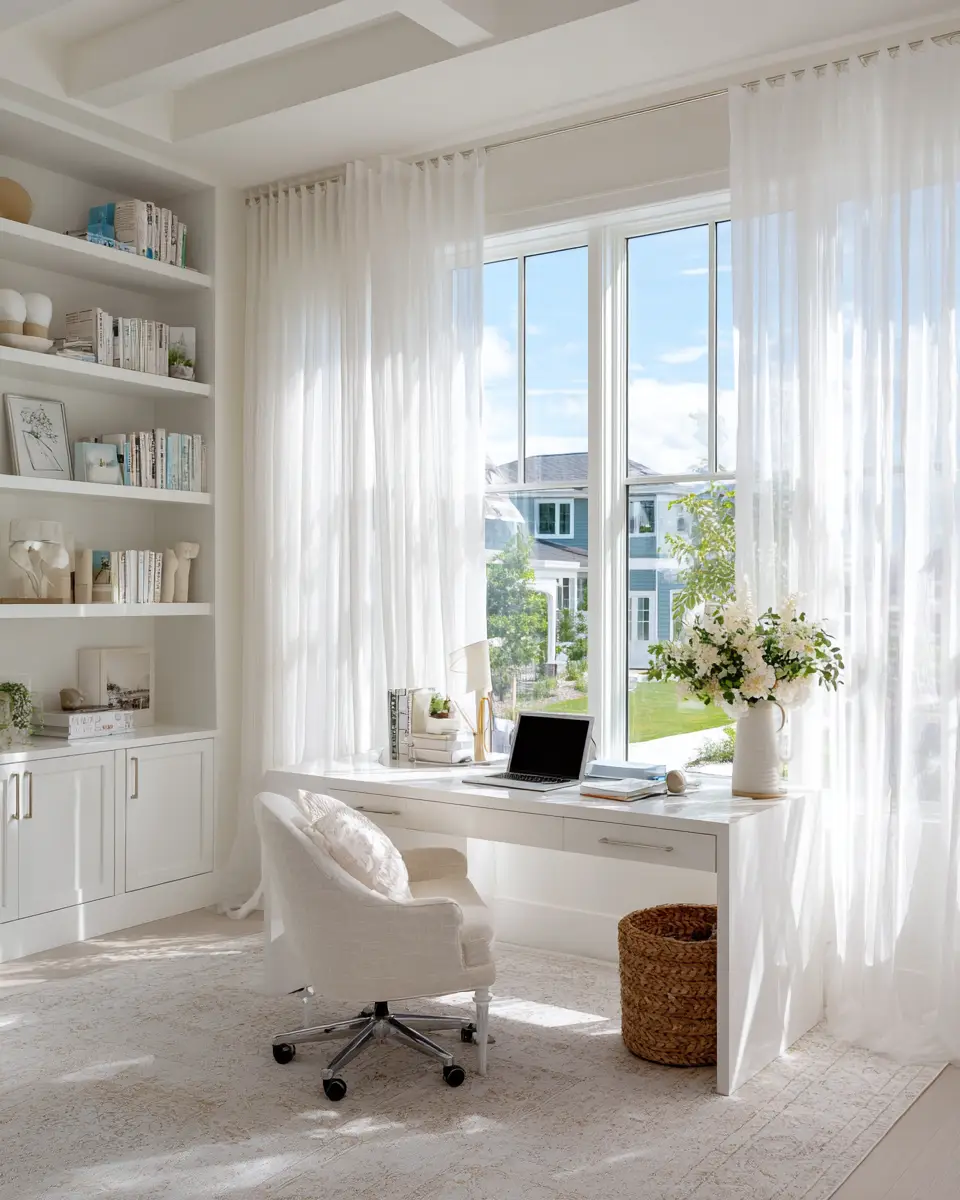 White Coastal Home Office Decor Ideas