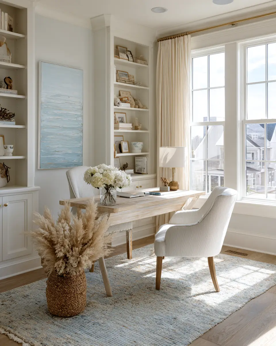 White Coastal Home Office Decor Ideas