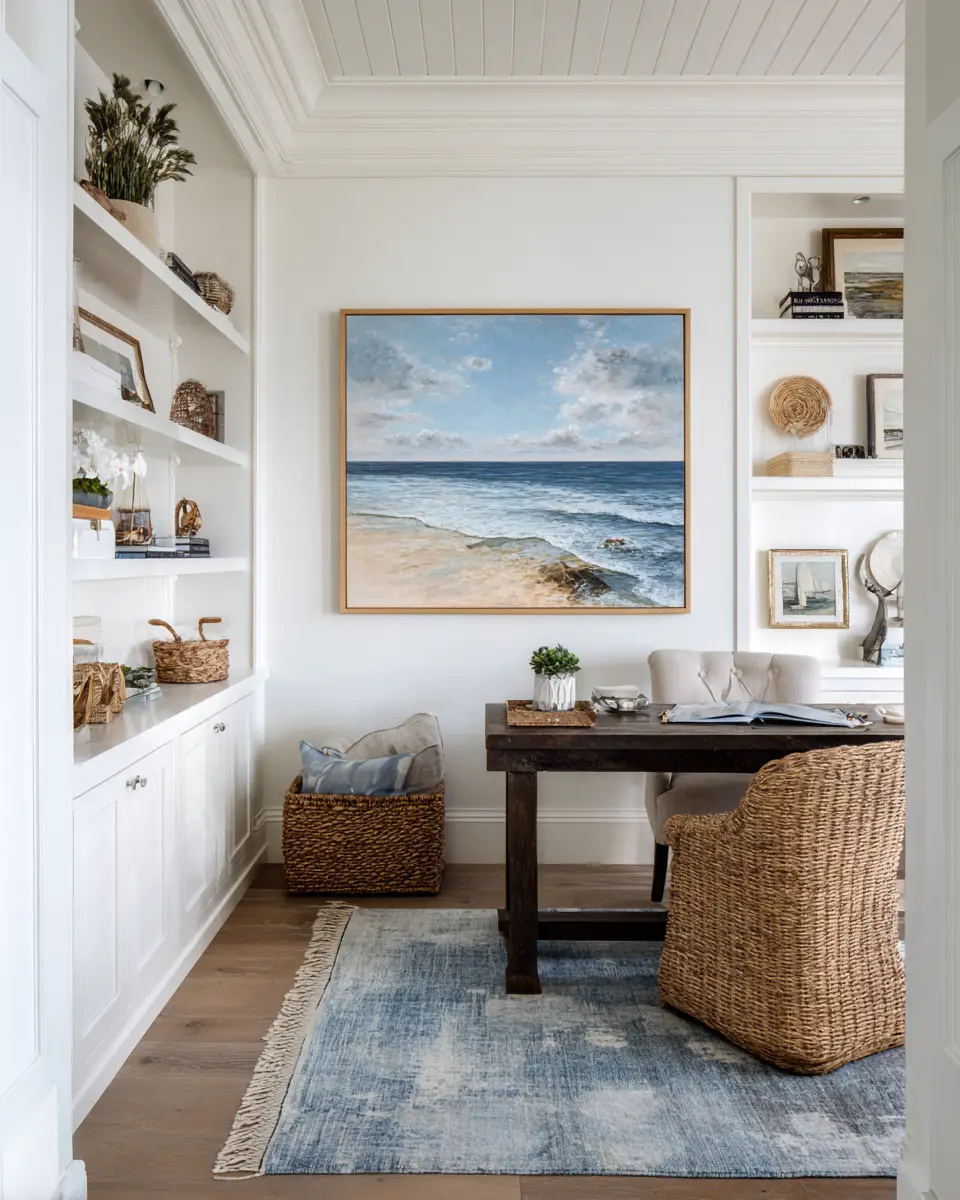 White Coastal Home Office Decor Ideas