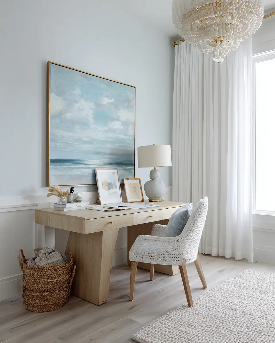 White Coastal Home Office Decor Ideas