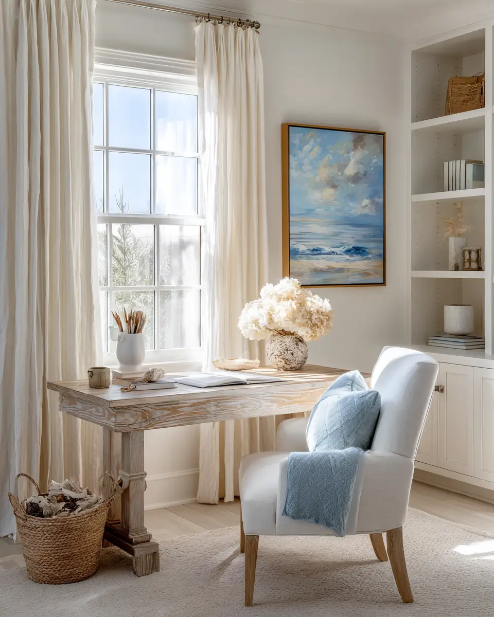 White Coastal Home Office Decor Ideas