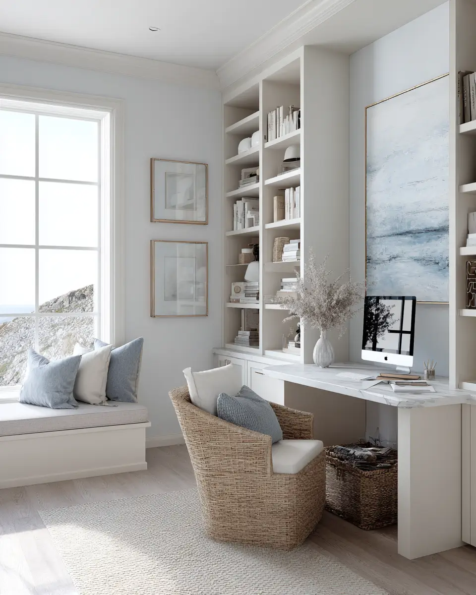 White Coastal Home Office Decor Ideas
