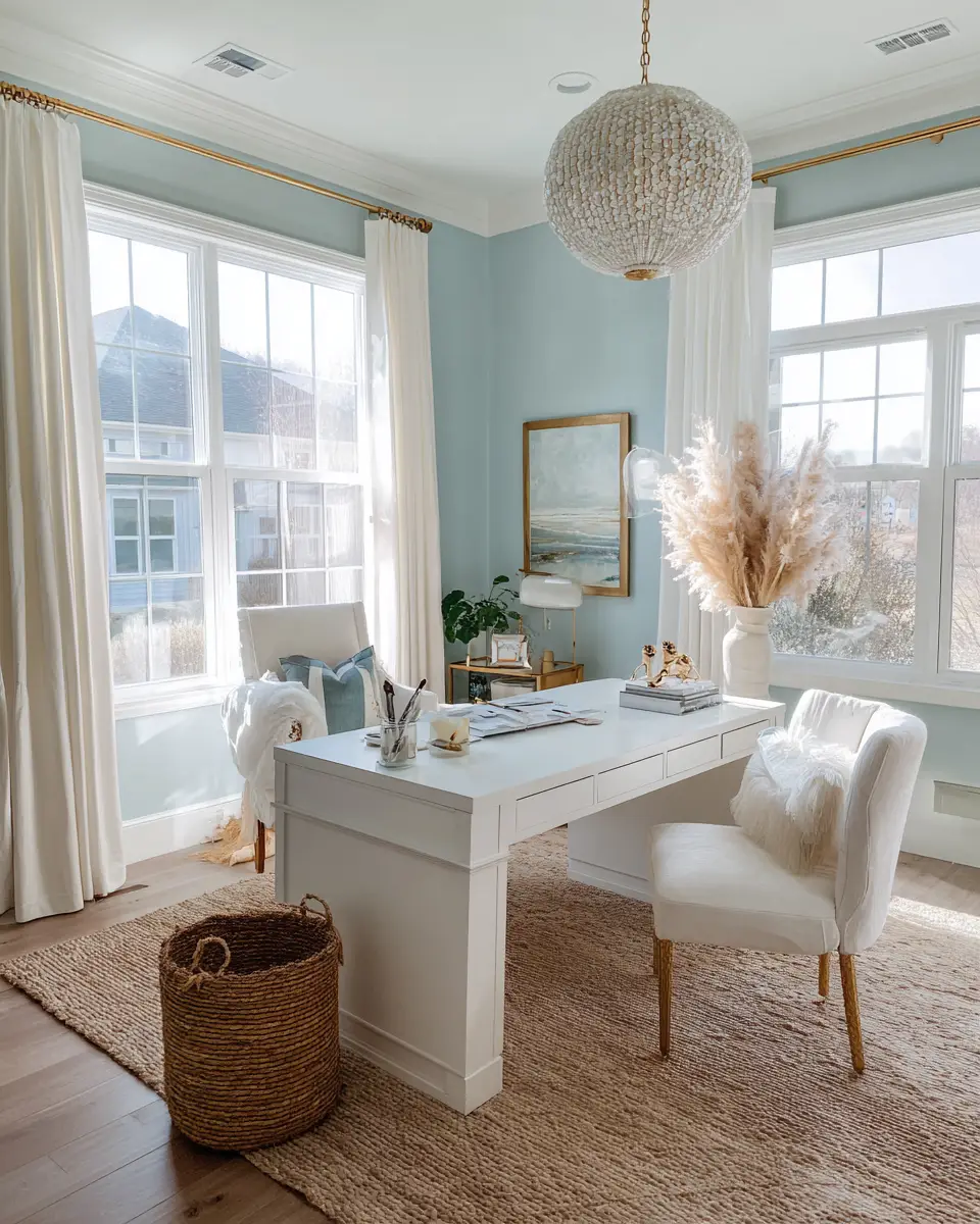 White Coastal Home Office Decor Ideas