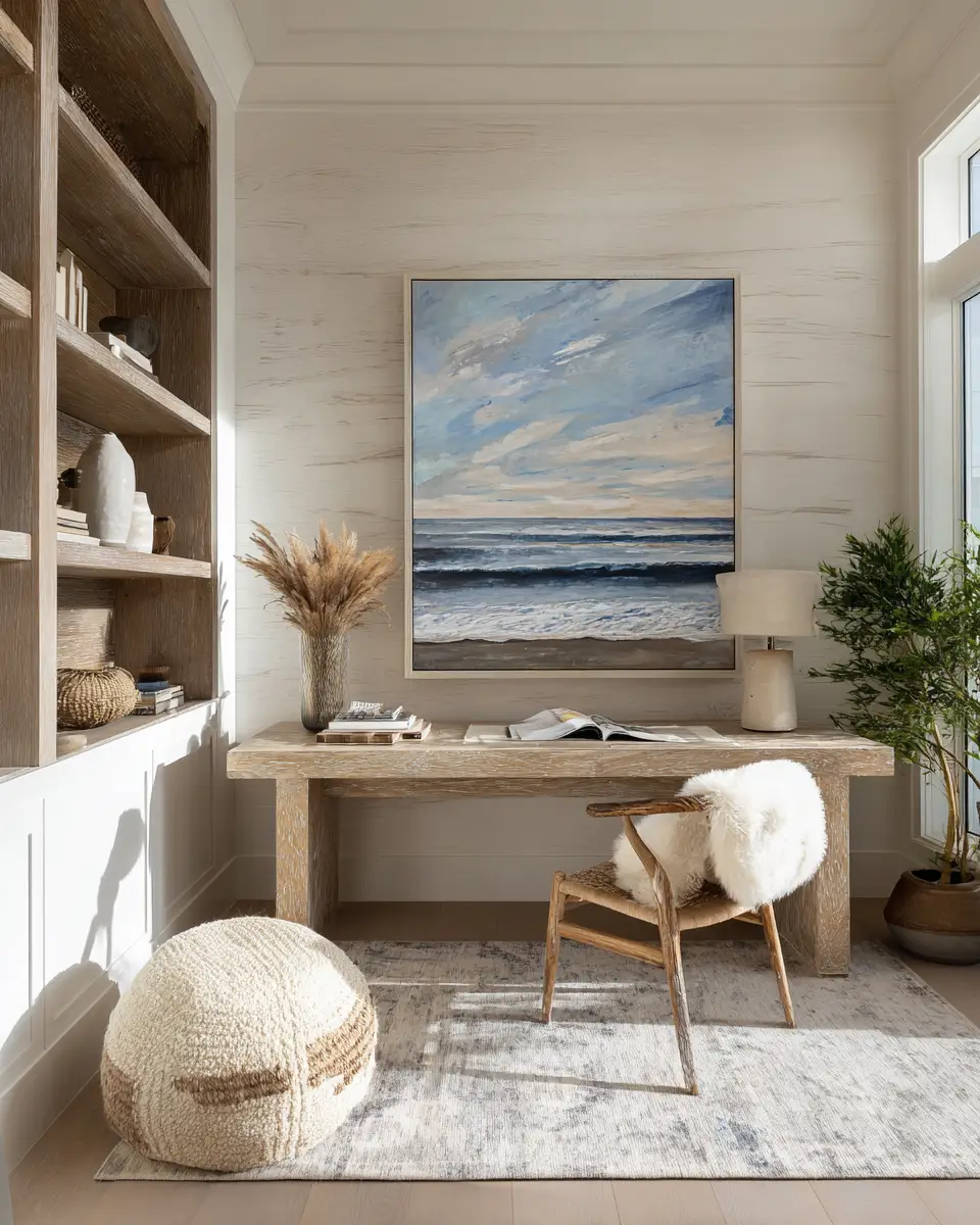 White Coastal Home Office Decor Ideas