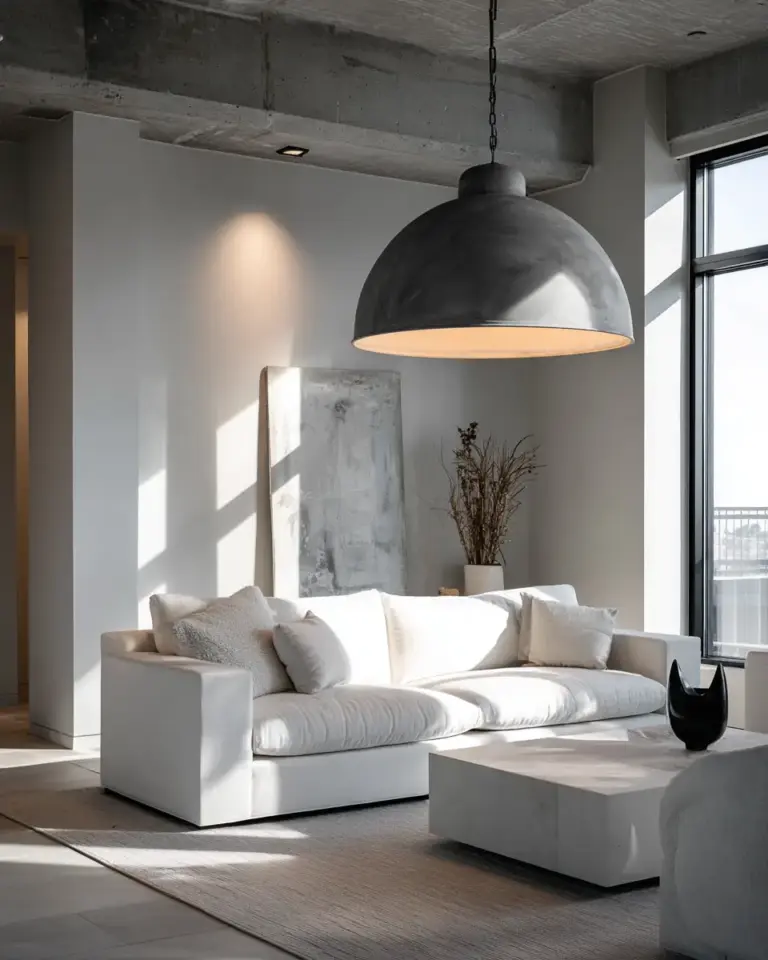 White Industrial Living Room Decor Ideas - Featured