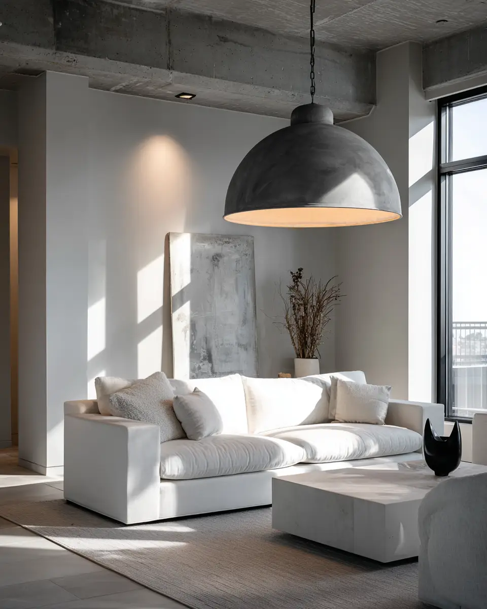 White Industrial Living Room Decor Ideas - Featured