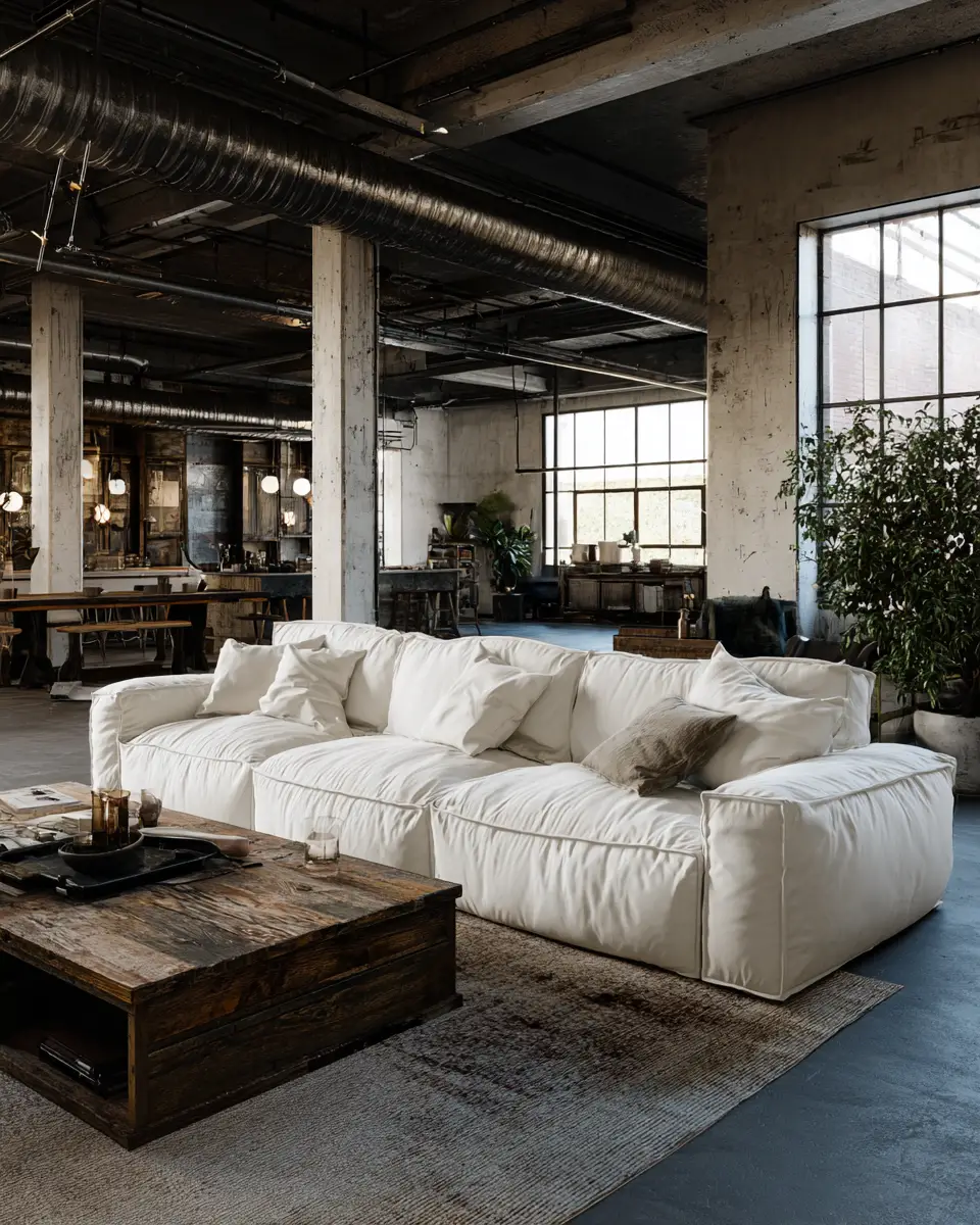White Industrial Living Room Decor Ideas