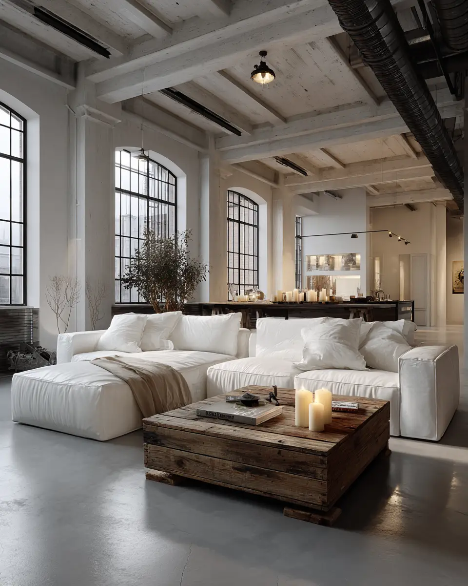 White Industrial Living Room Decor Ideas