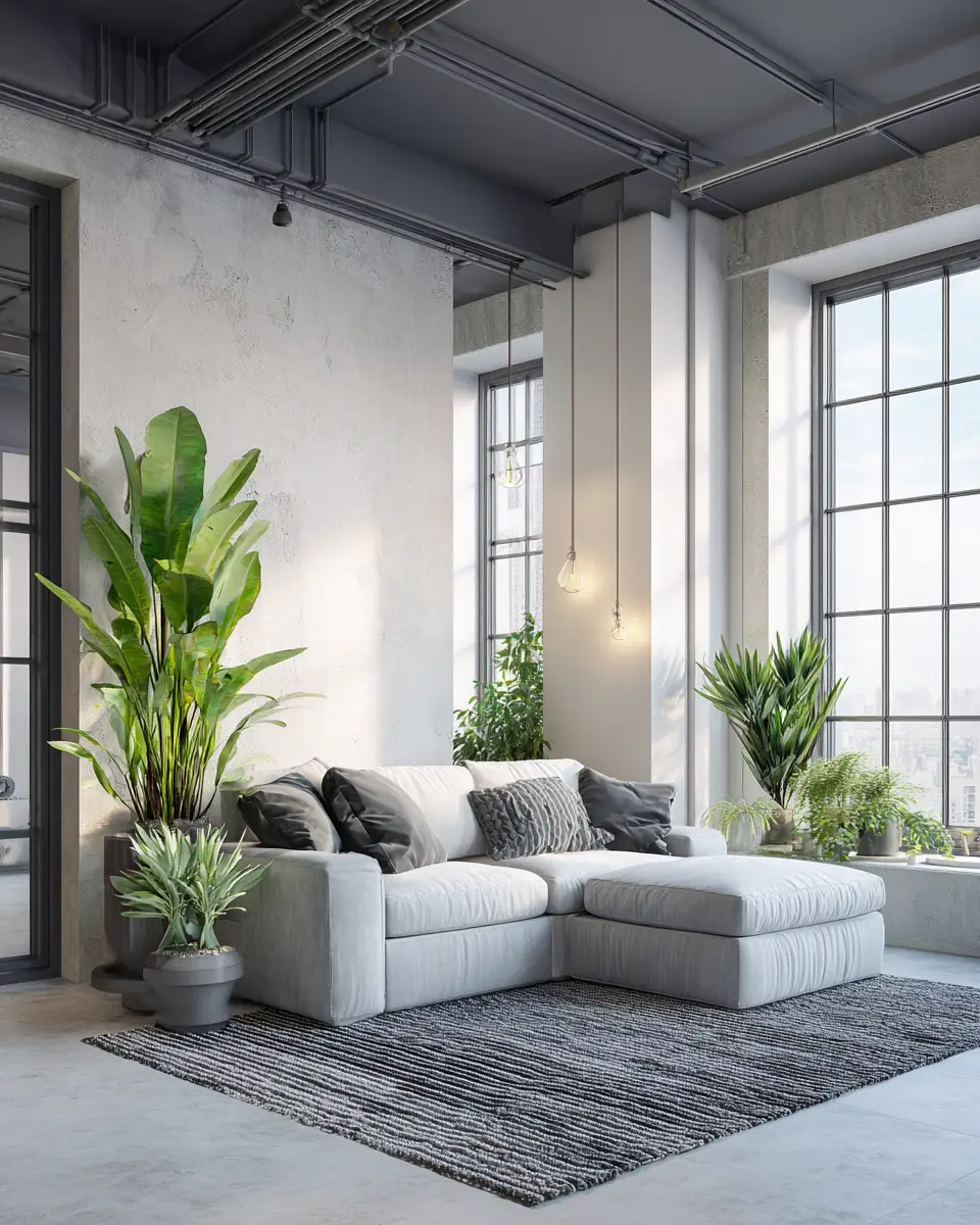 White Industrial Living Room Decor Ideas