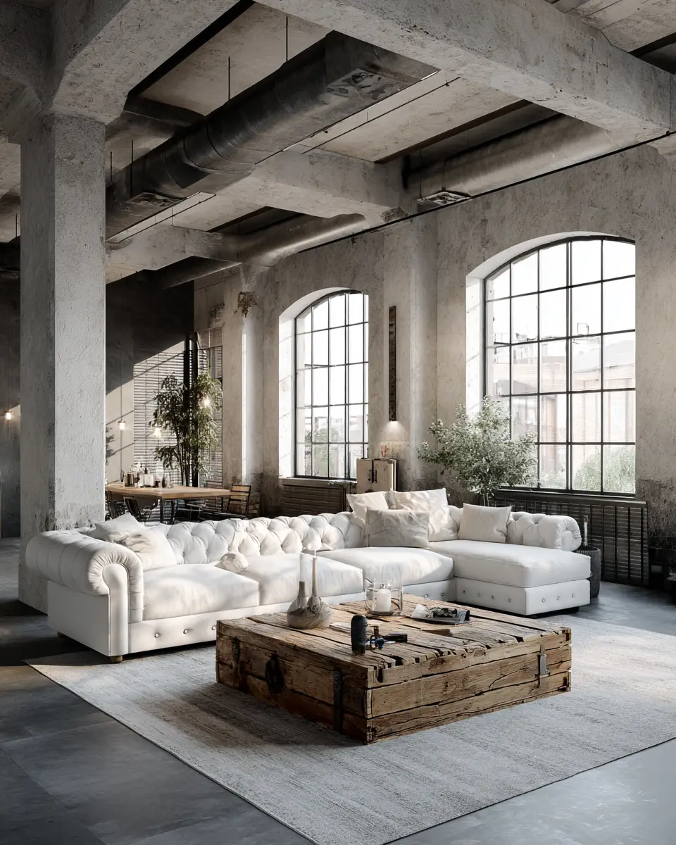 White Industrial Living Room Decor Ideas