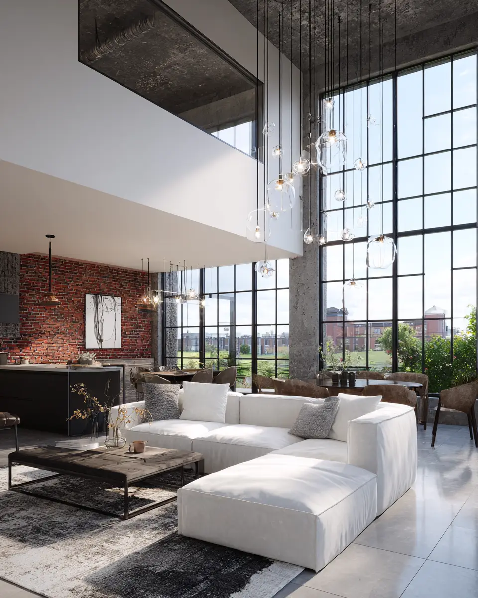White Industrial Living Room Decor Ideas