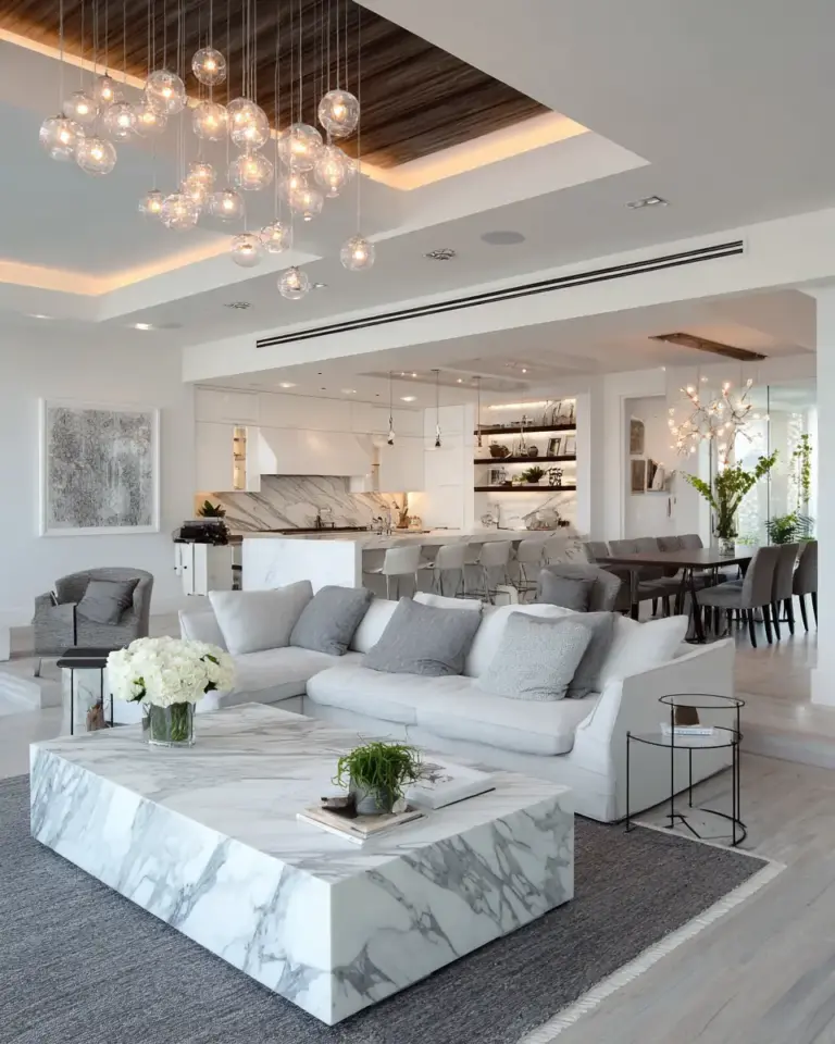 White Modern Living Room Decor Ideas - Featured